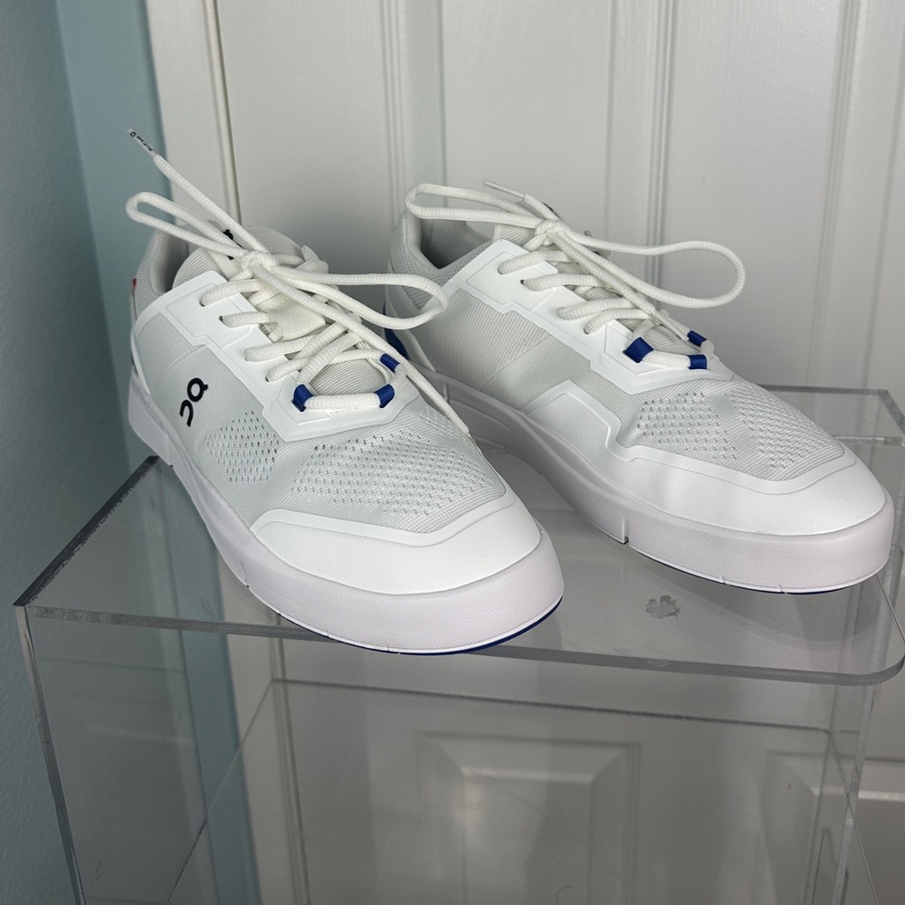 On Running White and Blue Sneakers